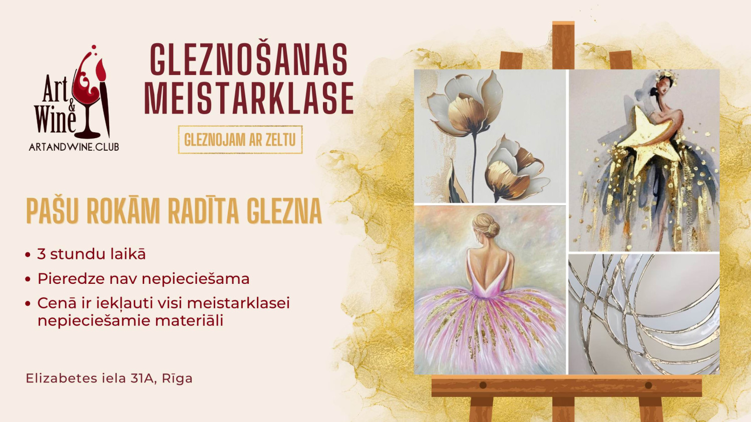 Art&Wine radošā meistarklase: Gleznojam ar zeltu.